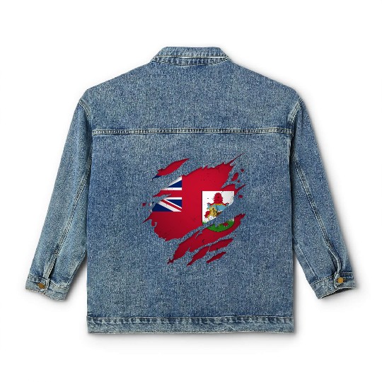 Proud Bermudians Torn Ripped Bermuda Flag Classic Women's Denim Jackets