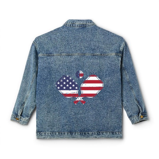 Patriotic Pickleball US Flag Paddleball Design Classic Women's Denim Jackets