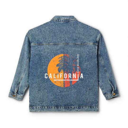 Huntington Beach California Cool Palm Tree Native Classic Women's Denim Jackets