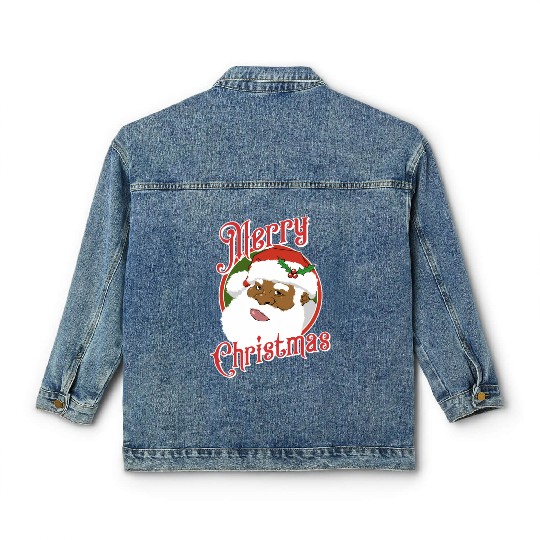 Black Merry African American Santa Claus Classic Women's Denim Jackets