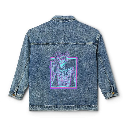 Distressed Synthwave eleton Vaporwave Smiling Classic Women's Denim Jackets