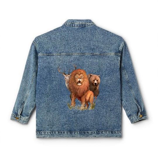 Animals,Lion,Bear and deer, wild animals Classic Women's Denim Jackets