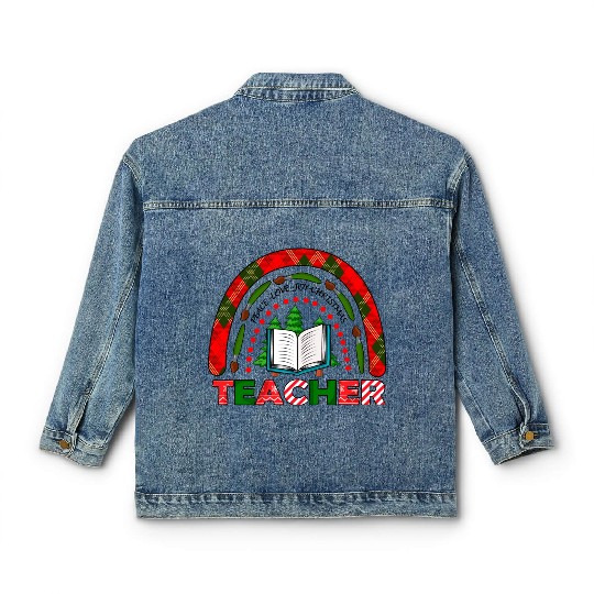 Funny Teaching Students Peace Love Teacher Classic Women's Denim Jackets