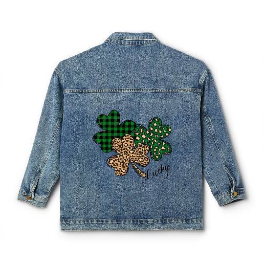 Lucky Leopard Shamrock St Patric Day Classic Women's Denim Jackets