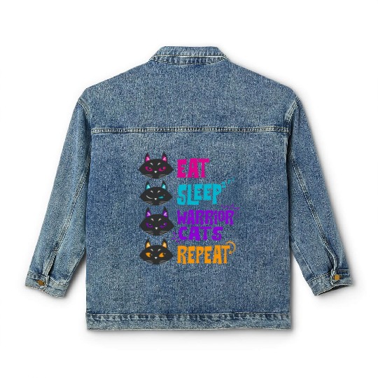 Eat Sleep Cat Warrior Repeat Cat Warrior Love Cats Classic Women's Denim Jackets