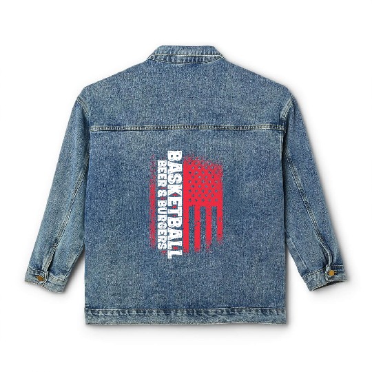 Basketball Beer And Burgers Us Flag Design Classic Women's Denim Jackets