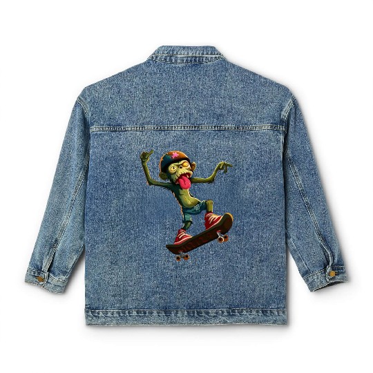 skateboarding zombie monkey Classic Women's Denim Jackets