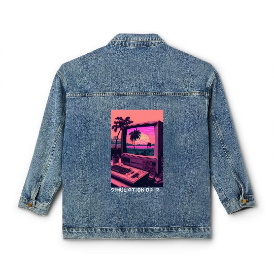 Simulation Over Retro Computer Monitor Vaporwave A Classic Women's Denim Jackets