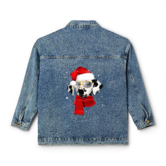 Dalmatian Wearing Glass Seeing Reindeer Dog Classic Women's Denim Jackets