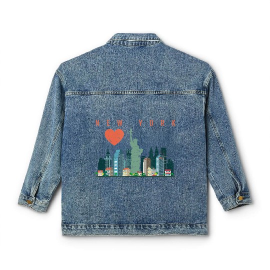 New York City Nyc Skyline Heart Distressed Style Classic Women's Denim Jackets