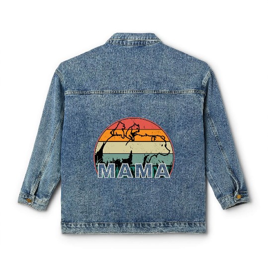 Mama Bear grizzly Retro With Cubs distressed print Classic Women's Denim Jackets