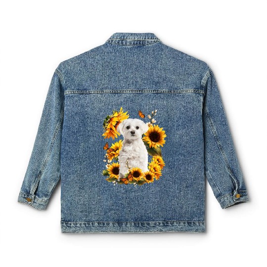 Maltese Dog Mom Mother'S Day Sunflower Maltese Mom Classic Women's Denim Jackets