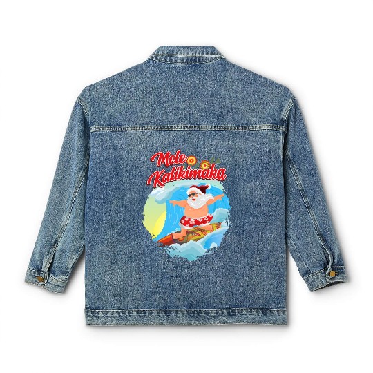 In July Santa Surfing Mele Kalikimaka Classic Women's Denim Jackets