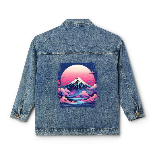 Vaporwave Volcano Aesthetic Japan Sight Mount Fuji Classic Women's Denim Jackets