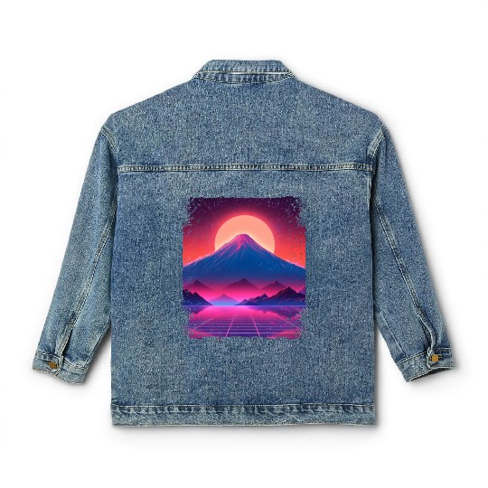 Aesthetic Vaporwave Japan Sight Mount Fuji Volcano Classic Women's Denim Jackets