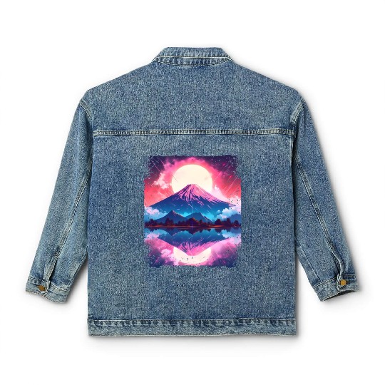 Mount Fuji Vaporwave Aesthetic Japan Sight Volcano Classic Women's Denim Jackets