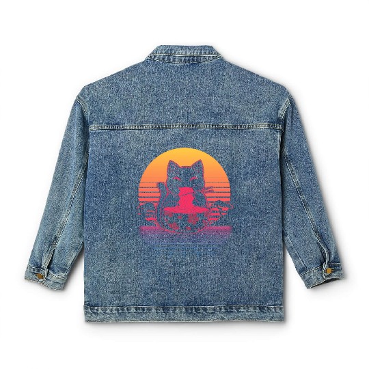Kawaii Ra Neko Retro Cat Japanese Noodle Anime Classic Women's Denim Jackets