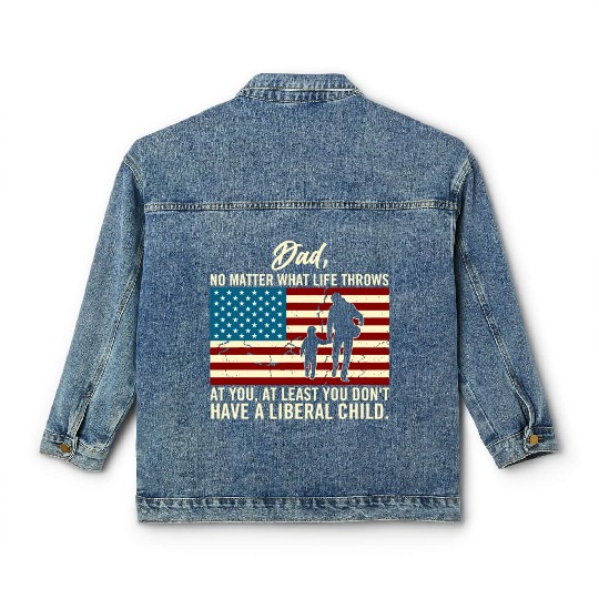 Dad Throws At You Liberal Child USA Flag Classic Women's Denim Jackets