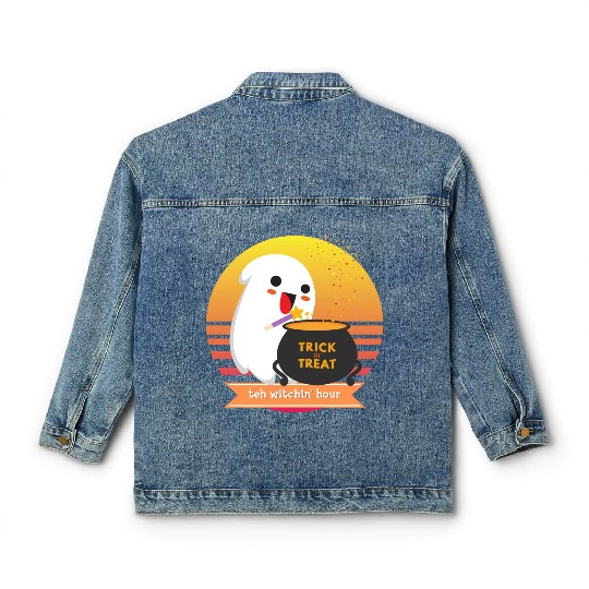 Halloween Cute Ghost Witching Hour Trick Or Treat Classic Women's Denim Jackets