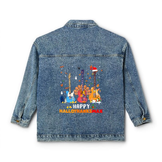 Guitar Happy Hallothanksmas Halloween Classic Women's Denim Jackets