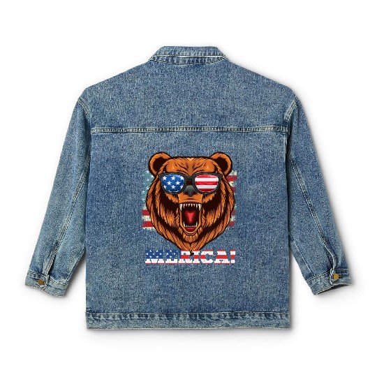 Merica Independence Day American Bear USA Party Classic Women's Denim Jackets