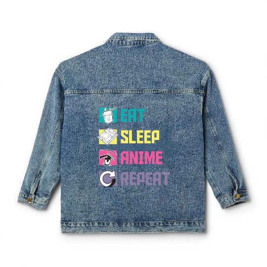 Eat Sleep Anime Repeat funny Classic Women's Denim Jackets