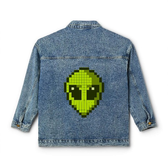 Green Alien Face Classic Women's Denim Jackets