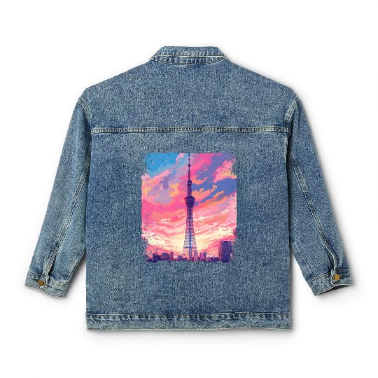 Vaporwave Aesthetic Skytree Tokyo Japanese Sight Classic Women's Denim Jackets