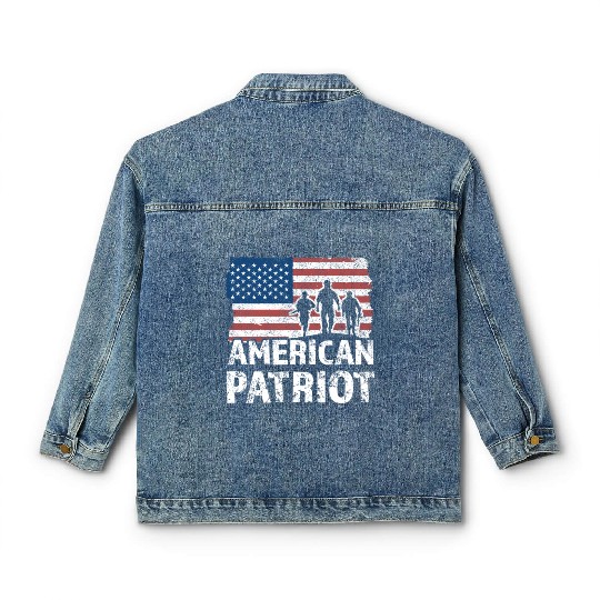 American Patriot Military Soldier Us Flag Veteran Classic Women's Denim Jackets