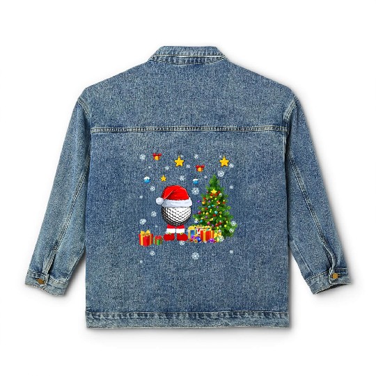 Santa Golf Ball Christmas Tree Player Coach Fan Classic Women's Denim Jackets