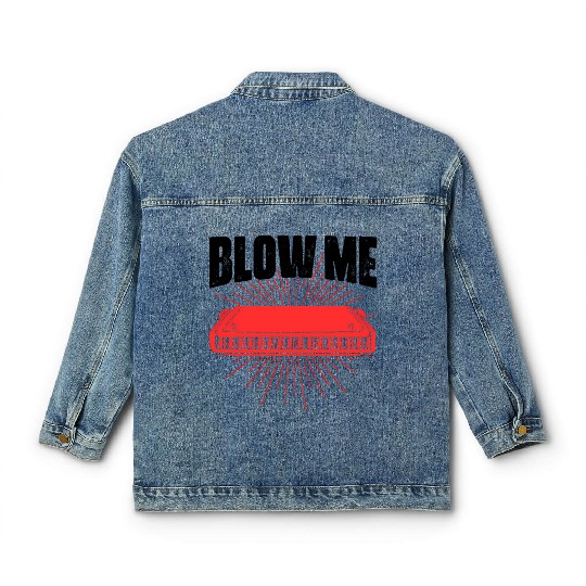 Blow Me Harmoa Wind Instrut Jazz Music Classic Women's Denim Jackets