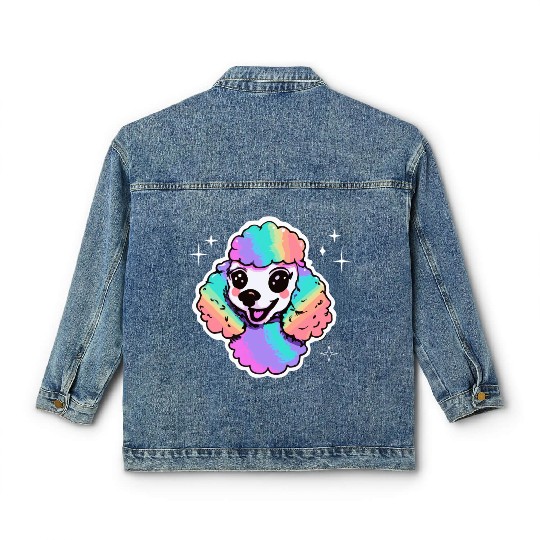 Rainbow Poodle Dog Lover Puppy Classic Women's Denim Jackets