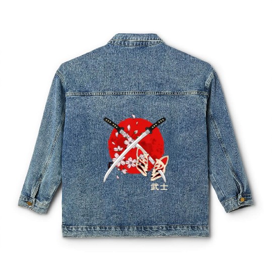 Ancient Japanese Cherry Blossom Samurai Katana Swo Classic Women's Denim Jackets