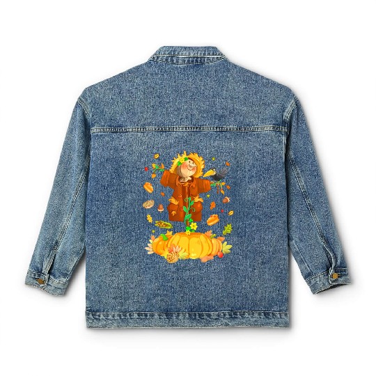 Scarecrow Pumpkin Garden Hello Thanksgiving Classic Women's Denim Jackets