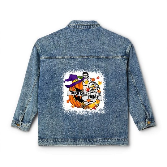 Retro Fall Leaves Trick Or Treat Halloween Pumpkin Classic Women's Denim Jackets