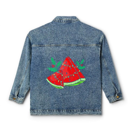 Christmas Watermelon Tropical Summer Christmas In Classic Women's Denim Jackets