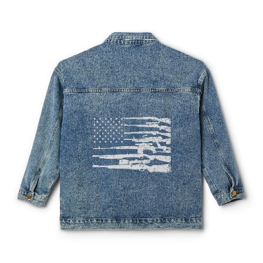 Big American Flag With Machine Guns 2A Flag Classic Women's Denim Jackets