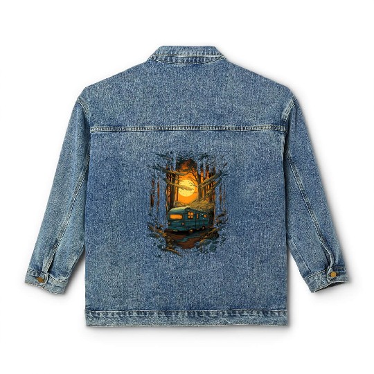 Rv Camping Camper Caravan Motorhome Forest Classic Women's Denim Jackets