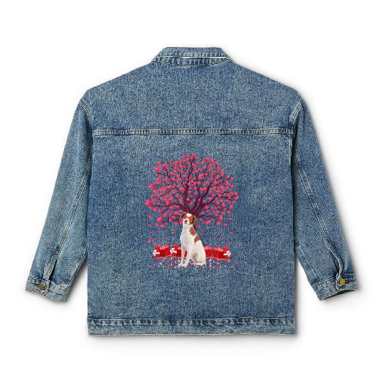 Heart Tree Brittany Spaniel Dog Valentine'S Day Classic Women's Denim Jackets