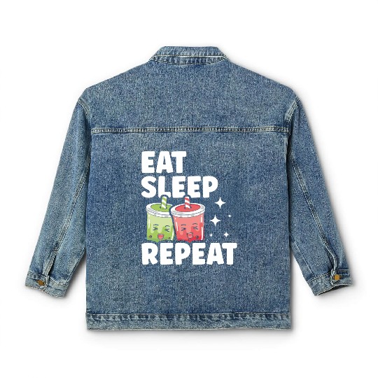 Eat Sleep Boba Tea Repeat Bubble Tea Lover Drinker Classic Women's Denim Jackets