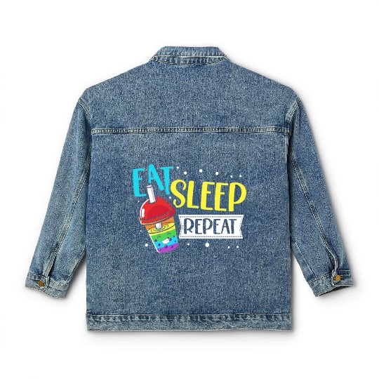 Eat Sleep Boba Tea Repeat Bubble Tea Lover Drinker Classic Women's Denim Jackets