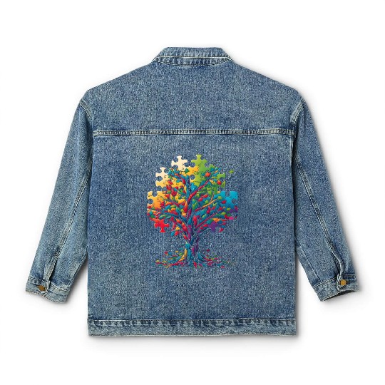 Neurodiversity Autism Awareness Colorful Tree Puzz Classic Women's Denim Jackets