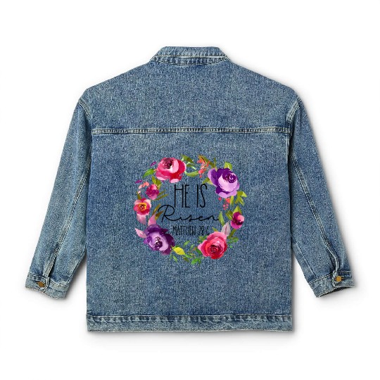 He Is Risen Floral Easter For Christiann Mom Classic Women's Denim Jackets
