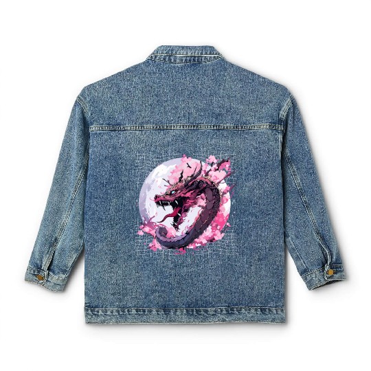 Japanese Dragon Cool Oriental Asian Dragon Humor Classic Women's Denim Jackets