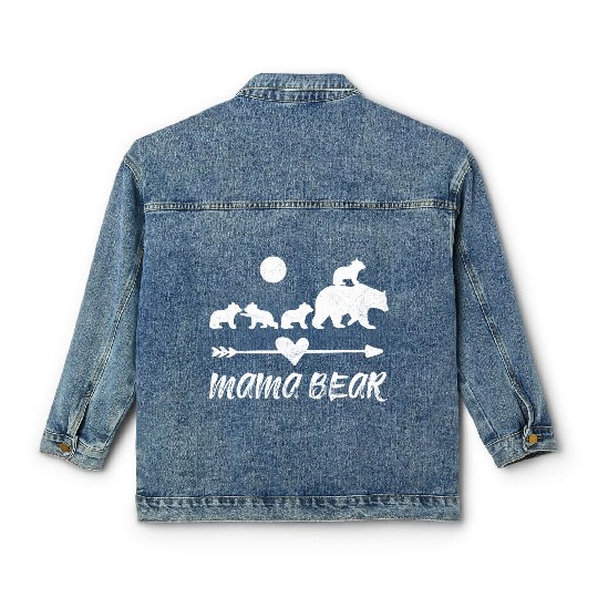 Mama Bear Classic Women's Denim Jackets With Four Bear Cubs