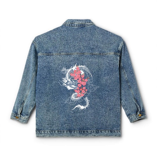 Dragon Japanese Cherry Blossom Culture Classic Women's Denim Jackets