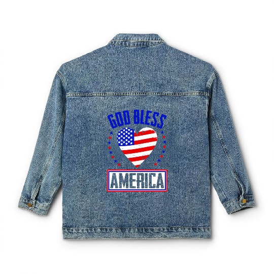 God Bless America Independence Day USA Patriot Classic Women's Denim Jackets