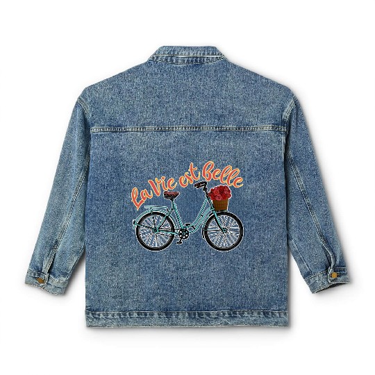 La Vie Est Belle French Bicycle France Francophile Classic Women's Denim Jackets