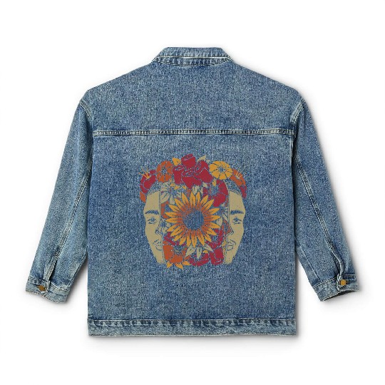 Frida Kahlo Head Flowers Classic Women's Denim Jackets