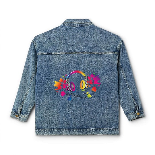 colorful headphone for music festival summer Classic Women's Denim Jackets